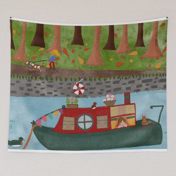 Item preview, Autumn Canal Life – Cozy Narrowboat Illustration designed and sold by Riley Ray Designs .