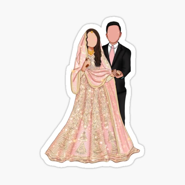 Item preview, Wedding Couple Muslim Illustration Pakistani Indian Bride Groom  designed and sold by Sketchbook Studio by Aqsaa.