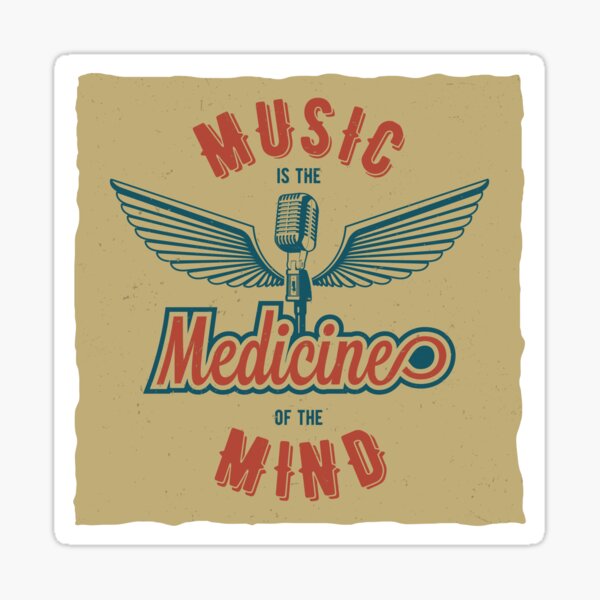 Item preview, Vintage Microphone with Wings | "Music is the Medicine of the Mind" Retro Poster Design designed and sold by TeesHearts100.
