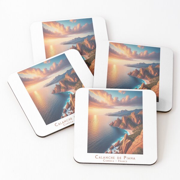 Item preview, Calanche de Piana – Magical retro vintage coastal view at sunset, Corsica landscape art designed and sold by pod24.