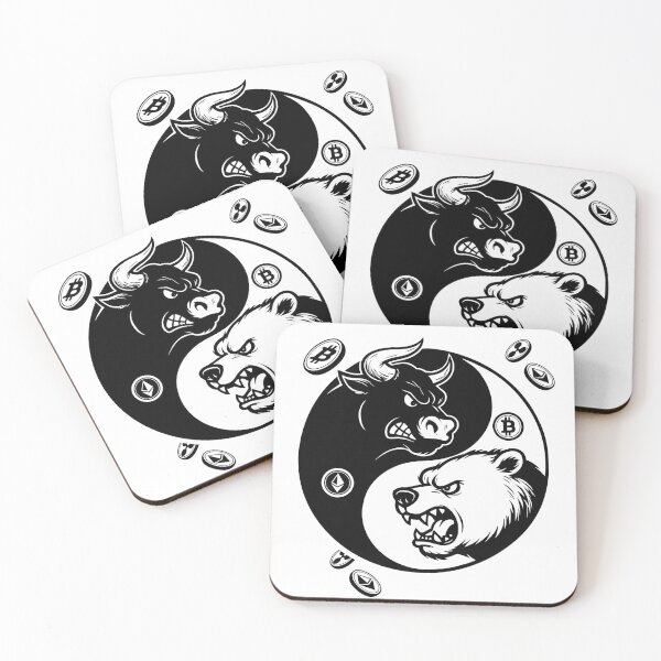 Artikelvorschau, Bulle gegen Bär, Yin-Yang-Krypto-Zusammenstoß-Illustration entworfen und verkauft von All DayTees.