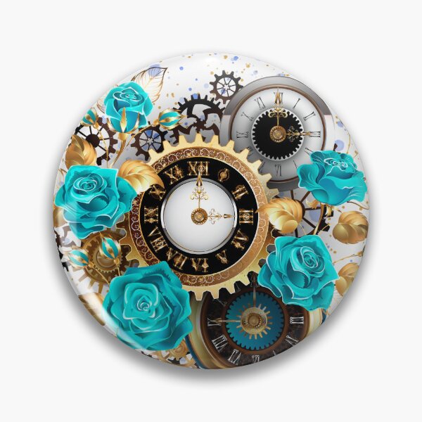 Item preview, Steampunk watch movement floral gold turquoise designed and sold by MarthasHus.