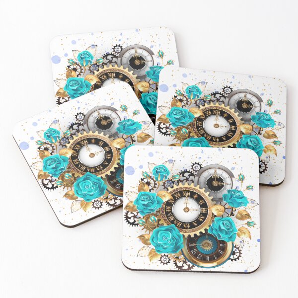 Item preview, Steampunk watch movement floral gold turquoise designed and sold by MarthasHus.