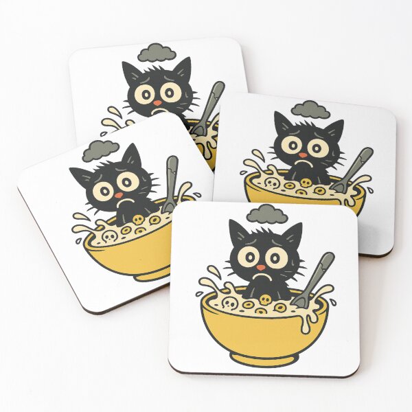 Item preview, Unlucky Cat in Cursed Cereal Bowl – Retro Cartoon Design designed and sold by OtakuQuotes.
