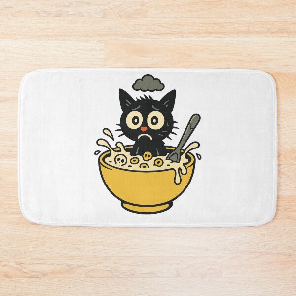 Item preview, Unlucky Cat in Cursed Cereal Bowl – Retro Cartoon Design designed and sold by OtakuQuotes.