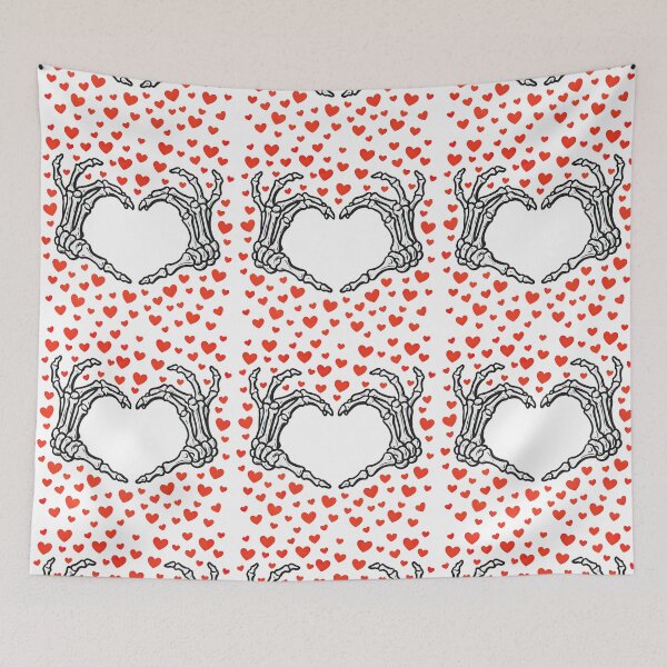 Item preview, Skeleton Hands Making a Heart – Gothic Love Illustration with Red Hearts designed and sold by ArtfulWeave.