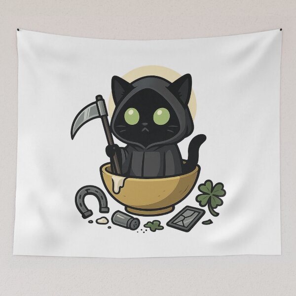 Item preview, Grim Reaper Cat – Cute but Cursed Familiar designed and sold by OtakuQuotes.