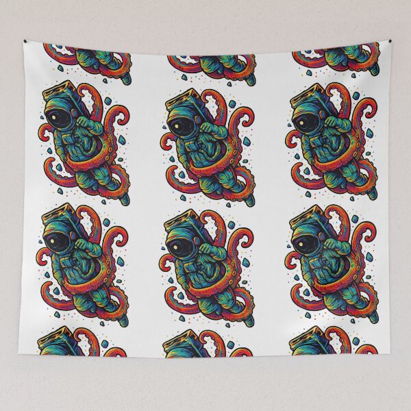 Item preview, Psychedelic Astronaut Entangled by Octopus – Cosmic Creature Illustration designed and sold by ArtfulWeave.
