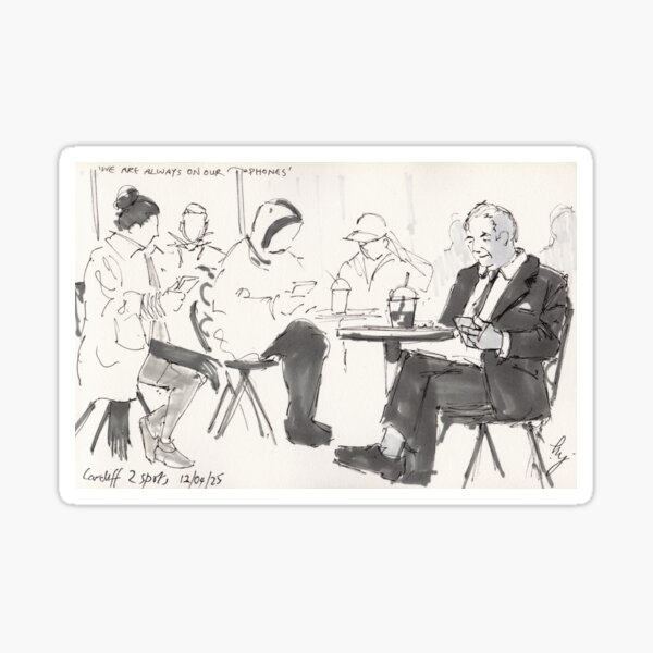 Item preview, People at a cafe using cell phones drawing designed and sold by MikeJory.
