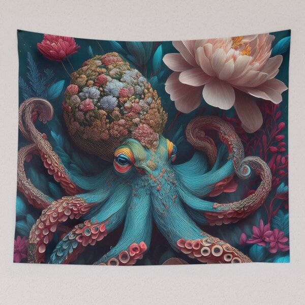 Item preview, Beautiful Octopus Floral Artwork designed and sold by FlosArtPrintShop.
