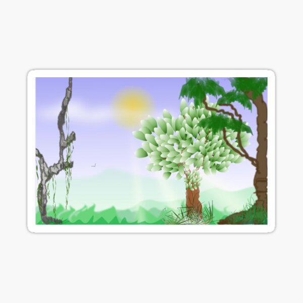 Trees Scene Line Art Design Sticker