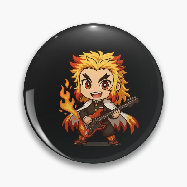 Artikelvorschau, Chibi Feuerschwertkämpfer spielt E-Gitarre – Kawaii Anime Flammenkrieger Kunst entworfen und verkauft von ColorSplash123.