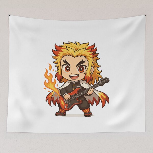 Item preview, Chibi Fire Swordsman Playing Electric Guitar – Kawaii Anime Flame Warrior Art designed and sold by ColorSplash123.