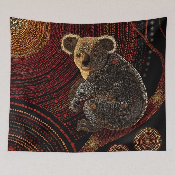 Item preview, Aboriginal Inspired Dot Art - Adorable Sunset Koala On Tree designed and sold by GrinGalore.