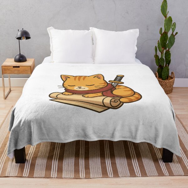 Item preview, Chibi Cat Sleeping with Sword on Scroll – Kawaii Warrior Animal Art designed and sold by ColorSplash123.