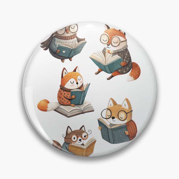 Item preview, Owl, Fox, and Cat Wearing Glasses Reading Books – Cute Animal Illustration designed and sold by PnrArtDesign.