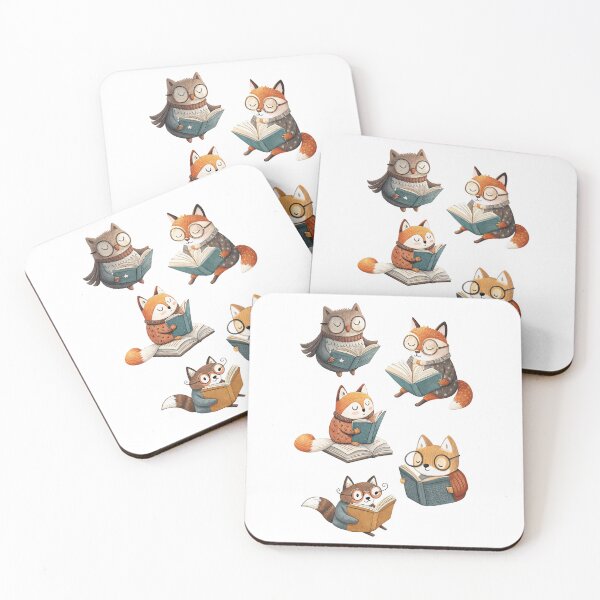 Item preview, Owl, Fox, and Cat Wearing Glasses Reading Books – Cute Animal Illustration designed and sold by PnrArtDesign.