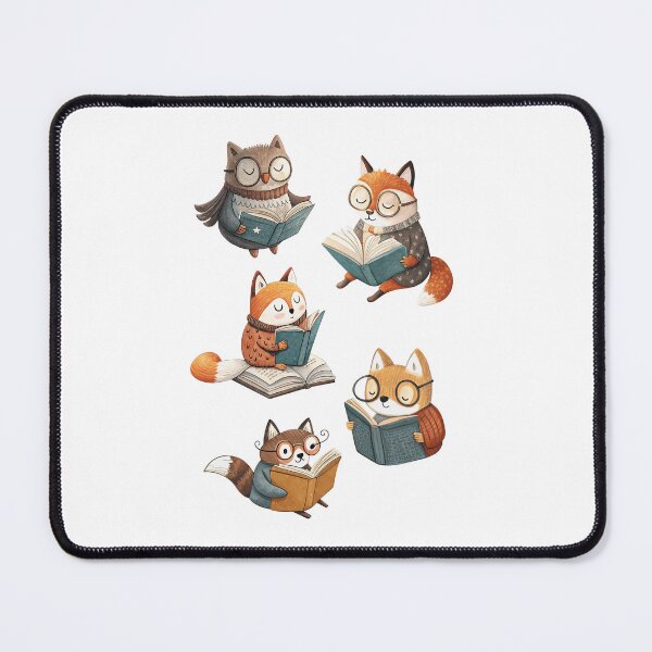Item preview, Owl, Fox, and Cat Wearing Glasses Reading Books – Cute Animal Illustration designed and sold by PnrArtDesign.