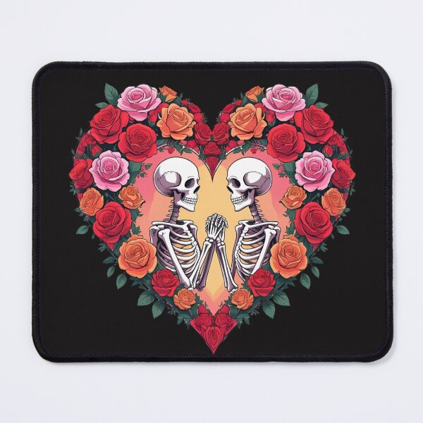 Item preview, Skeleton Couple Holding Hands Inside a Heart of Roses – Romantic Floral Design designed and sold by ColorSplash123.