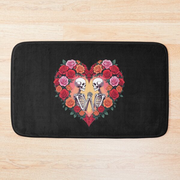 Item preview, Skeleton Couple Holding Hands Inside a Heart of Roses – Romantic Floral Design designed and sold by ColorSplash123.