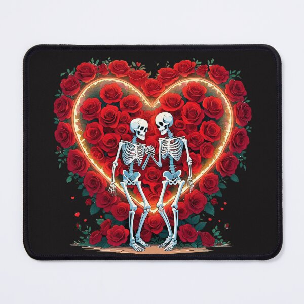 Item preview, Skeleton Couple Holding Hands Inside a Heart of Roses – Romantic Floral Design designed and sold by ColorSplash123.