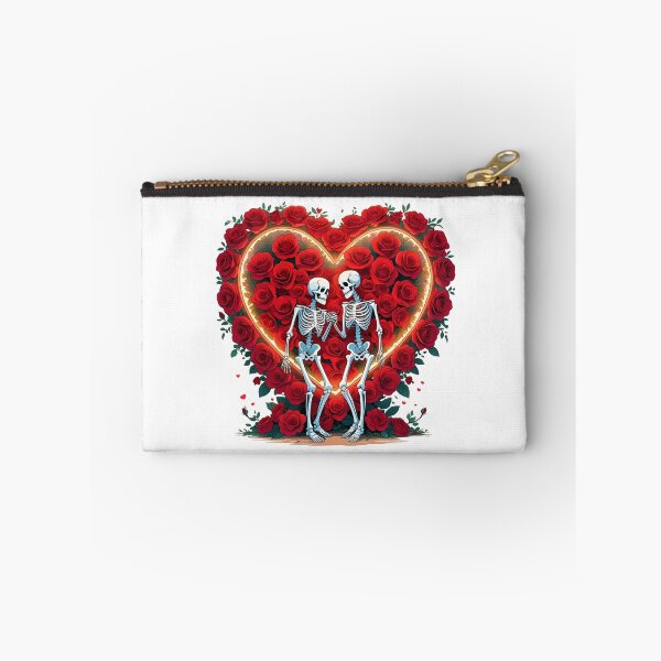 Item preview, Skeleton Couple Holding Hands Inside a Heart of Roses – Romantic Floral Design designed and sold by ColorSplash123.