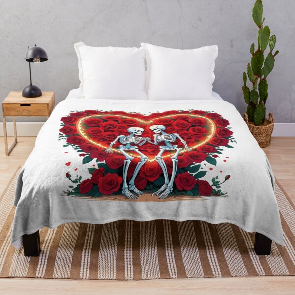 Item preview, Skeleton Couple Holding Hands Inside a Heart of Roses – Romantic Floral Design designed and sold by ColorSplash123.
