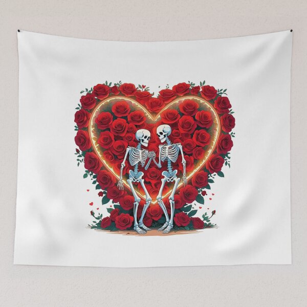 Item preview, Skeleton Couple Holding Hands Inside a Heart of Roses – Romantic Floral Design designed and sold by ColorSplash123.