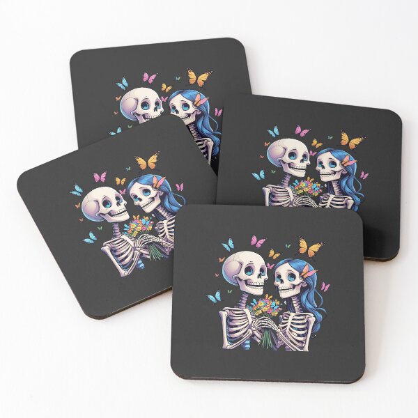 Item preview, Skeleton Boy Giving Butterfly Bouquet to Girl – Romantic Gothic Skeleton Art designed and sold by ColorSplash123.