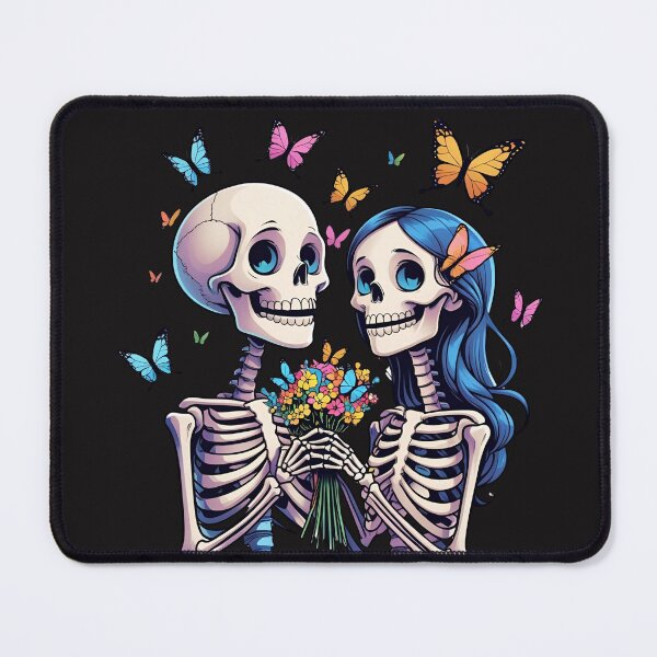 Item preview, Skeleton Boy Giving Butterfly Bouquet to Girl – Romantic Gothic Skeleton Art designed and sold by ColorSplash123.