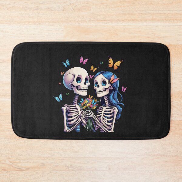 Item preview, Skeleton Boy Giving Butterfly Bouquet to Girl – Romantic Gothic Skeleton Art designed and sold by ColorSplash123.
