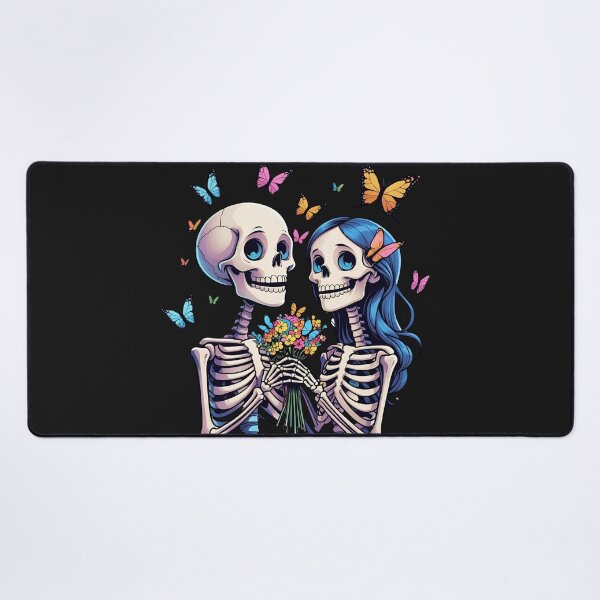 Item preview, Skeleton Boy Giving Butterfly Bouquet to Girl – Romantic Gothic Skeleton Art designed and sold by ColorSplash123.