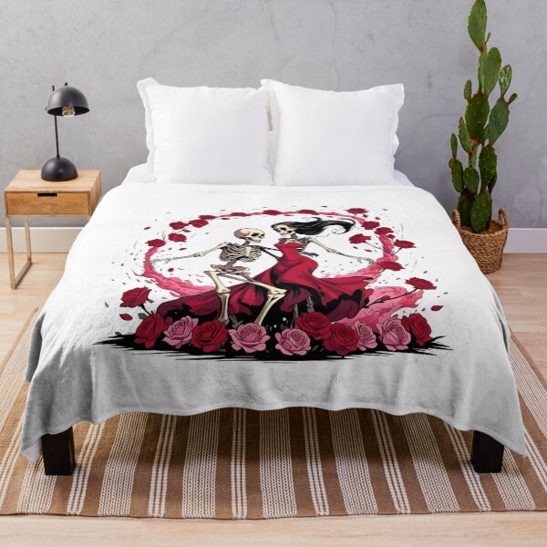 Item preview, Skeleton Couple Dancing in Rain of Roses – Romantic Gothic Movement Art designed and sold by ColorSplash123.