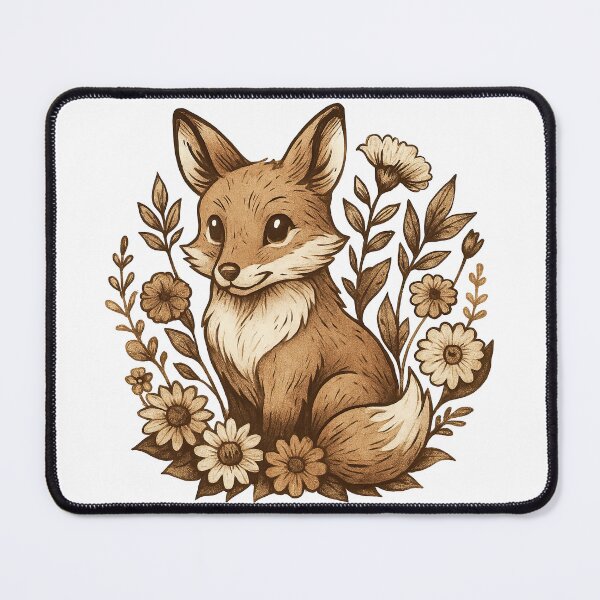 Item preview, Vintage Sepia Fox with Flowers Illustration designed and sold by ArtfulWeave.