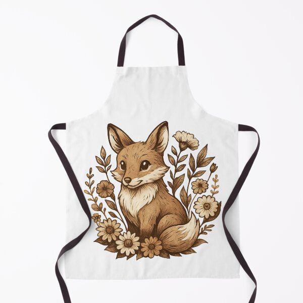 Item preview, Vintage Sepia Fox with Flowers Illustration designed and sold by ArtfulWeave.