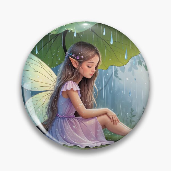 Item preview, A beautiful fairy girl  sitting quietly under a large leaf from the rain. designed and sold by chathai.