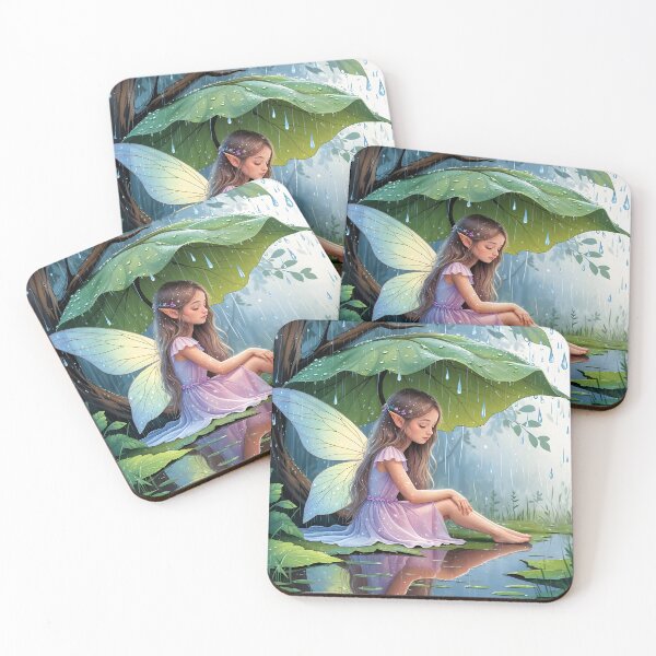 Item preview, A beautiful fairy girl  sitting quietly under a large leaf from the rain. designed and sold by chathai.