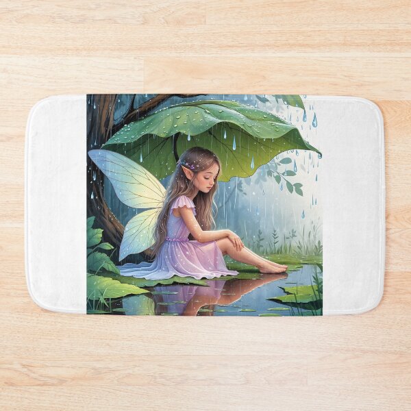 Item preview, A beautiful fairy girl  sitting quietly under a large leaf from the rain. designed and sold by chathai.