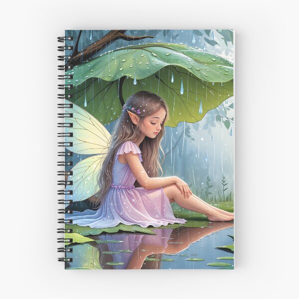 Item preview, A beautiful fairy girl  sitting quietly under a large leaf from the rain. designed and sold by chathai.