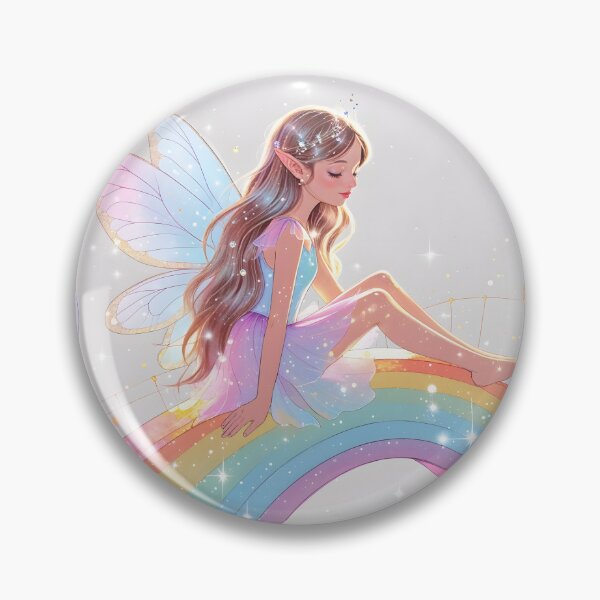 Item preview, A beautiful fairy girl  sitting gracefully on a shimmering rainbow bridge. designed and sold by chathai.