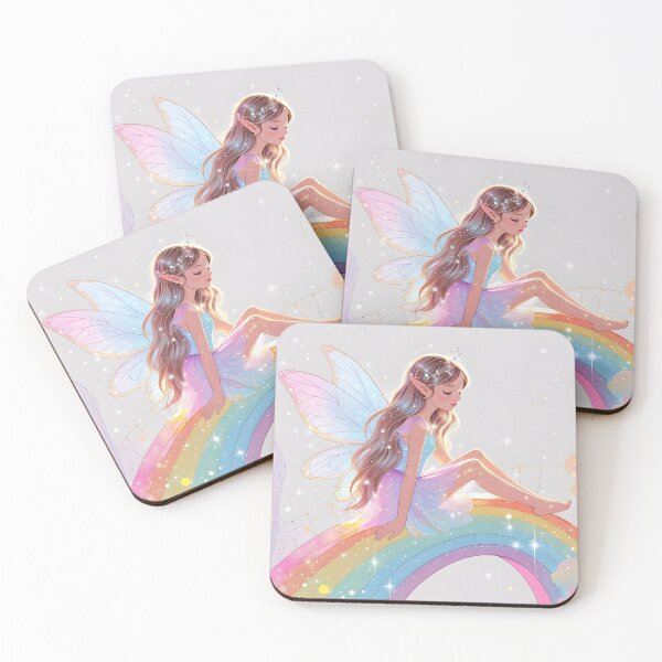 Item preview, A beautiful fairy girl  sitting gracefully on a shimmering rainbow bridge. designed and sold by chathai.