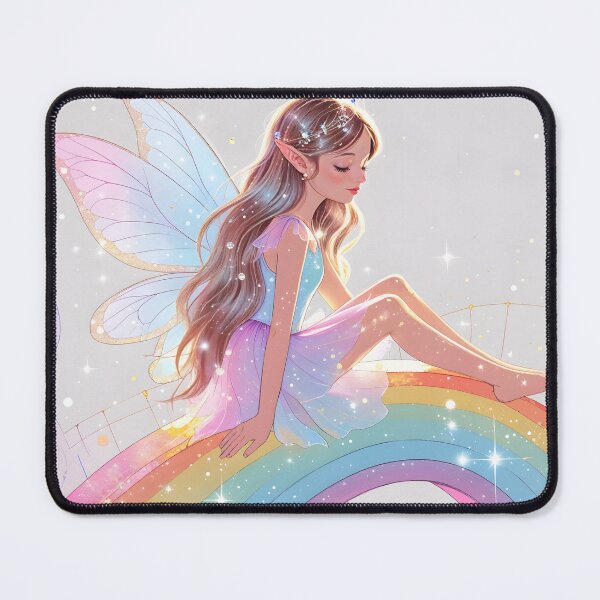 Item preview, A beautiful fairy girl  sitting gracefully on a shimmering rainbow bridge. designed and sold by chathai.