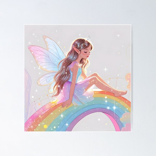 Item preview, A beautiful fairy girl  sitting gracefully on a shimmering rainbow bridge. designed and sold by chathai.