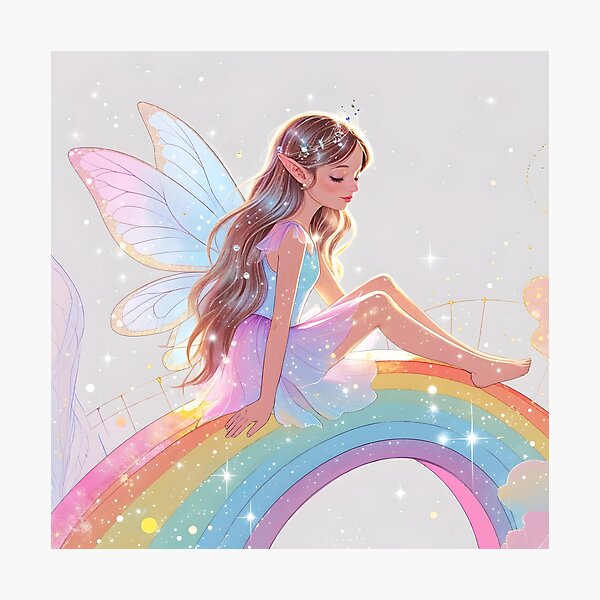 Item preview, A beautiful fairy girl  sitting gracefully on a shimmering rainbow bridge. designed and sold by chathai.