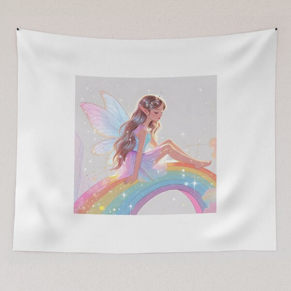 Item preview, A beautiful fairy girl  sitting gracefully on a shimmering rainbow bridge. designed and sold by chathai.