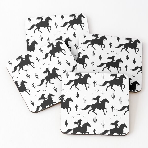 Item preview, Seamless pattern silhouettes of cowgirl, girl on horse, cacti designed and sold by Tanysha54.