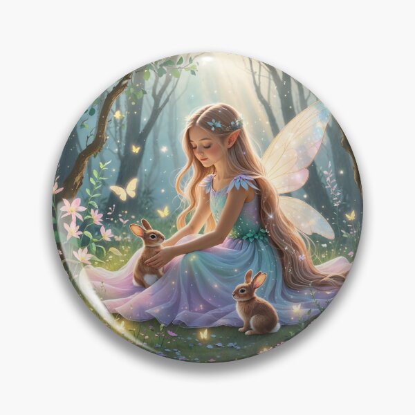 Item preview, A beautiful fairy girl  sitting gently in a magical forest, playing with an adorable little  rabbits. designed and sold by chathai.