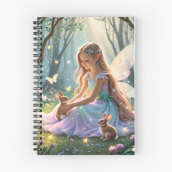 Item preview, A beautiful fairy girl  sitting gently in a magical forest, playing with an adorable little  rabbits. designed and sold by chathai.