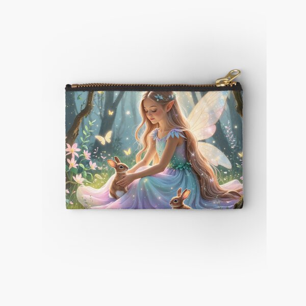 Item preview, A beautiful fairy girl  sitting gently in a magical forest, playing with an adorable little  rabbits. designed and sold by chathai.