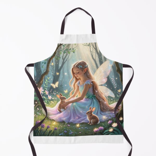 Item preview, A beautiful fairy girl sitting gently in a magical forest, playing with an adorable little rabbits. designed and sold by chathai.